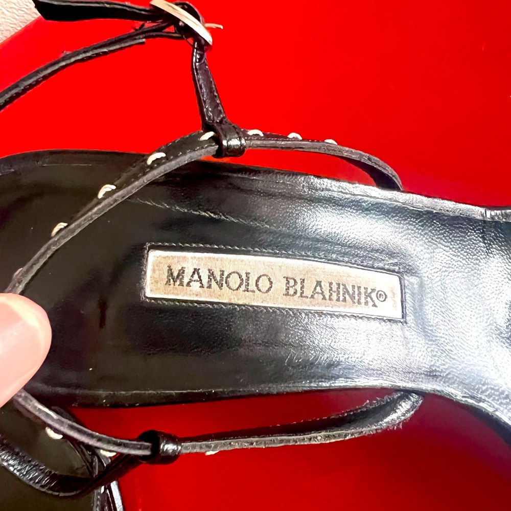 Manolo Blahnik strappy stillettos, black leather, sz 41.5 - Picture 8 of 11